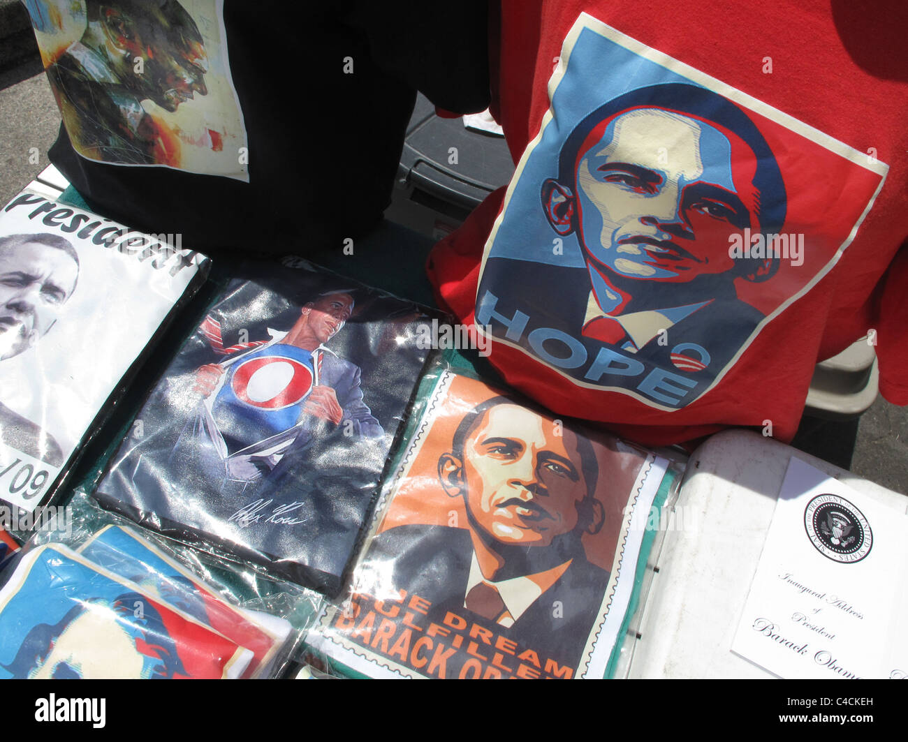 Obama-T-shirts zum Verkauf im Madison Square Park, New York Stockfoto