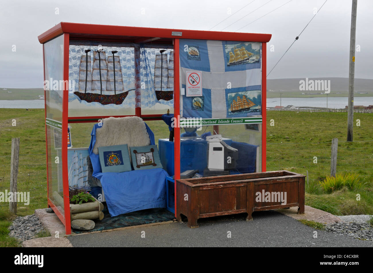 Berühmte dekorative Wartehalle, Unst, Shetland, Schottland. UK Stockfoto