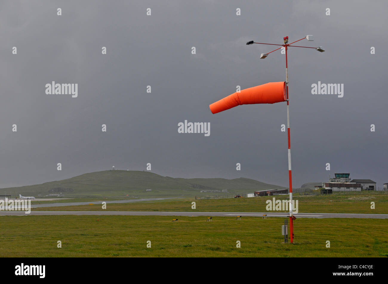 Windsack, Sumburgh Flughafen, Shetland, Scotland, UK Stockfoto