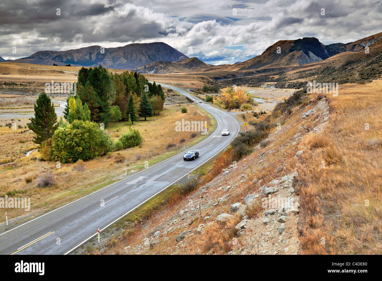 Reisen Sie rund um Neuseeland Land-Seite Stockfoto