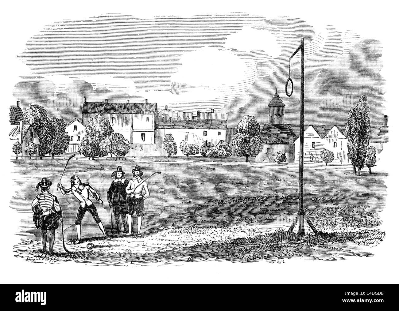 Das Spiel der Pall Mall; 17. Jahrhundert Unterhaltung; Schwarz und weiß-Abbildung; Stockfoto