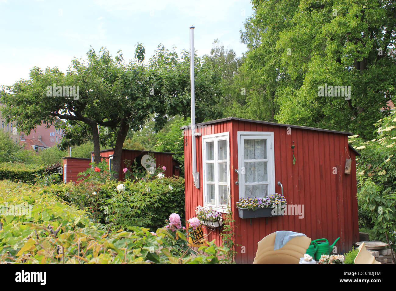 Kleingarten-Ferienhäuser in Kopenhagen Stockfoto