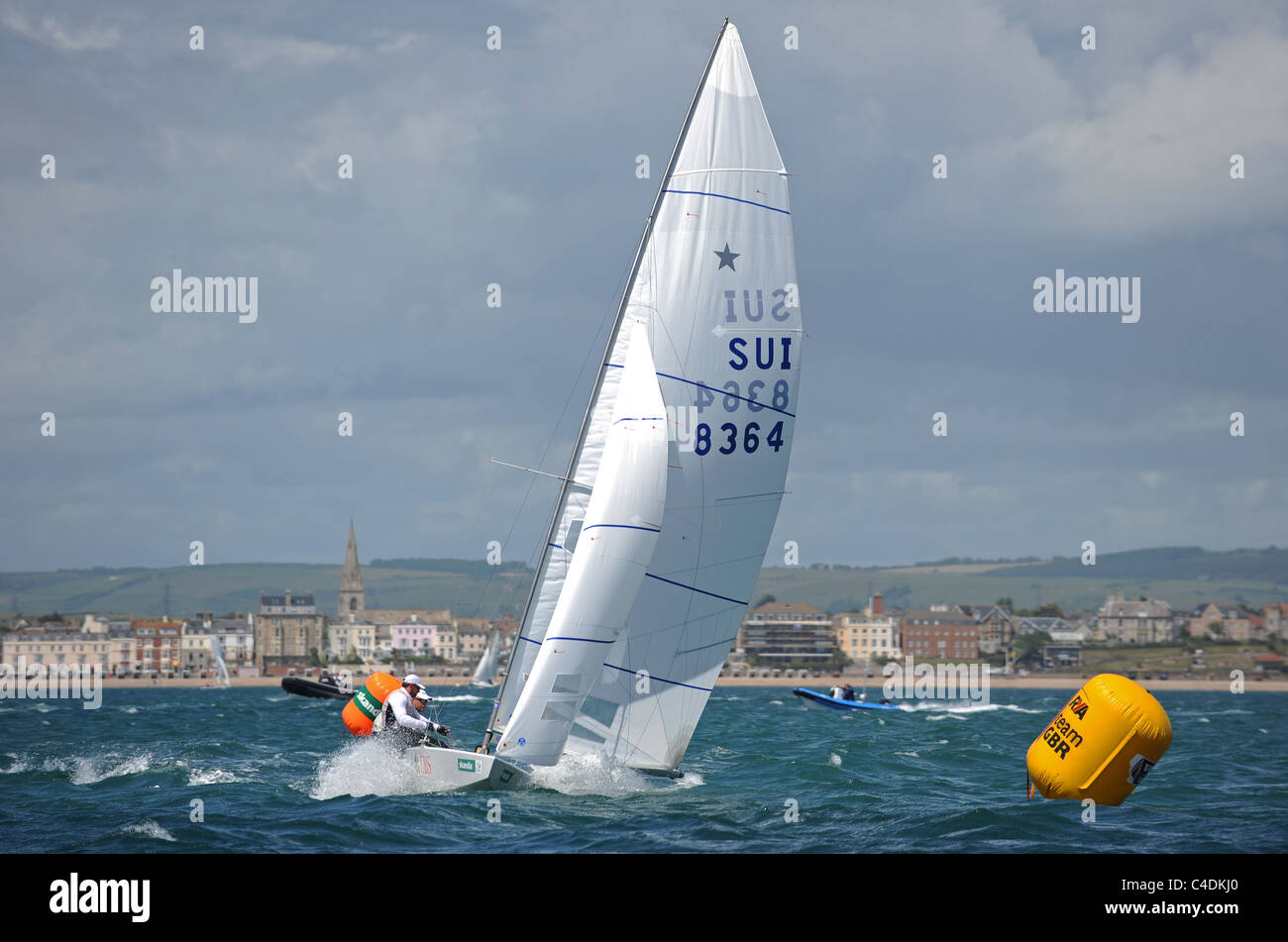 London 2012 Olympische Spiele Segeln Veranstaltungsort, Yachten Star-Klasse in Aktion während einer Regatta auf Bucht von Weymouth und Portland Harbour Stockfoto