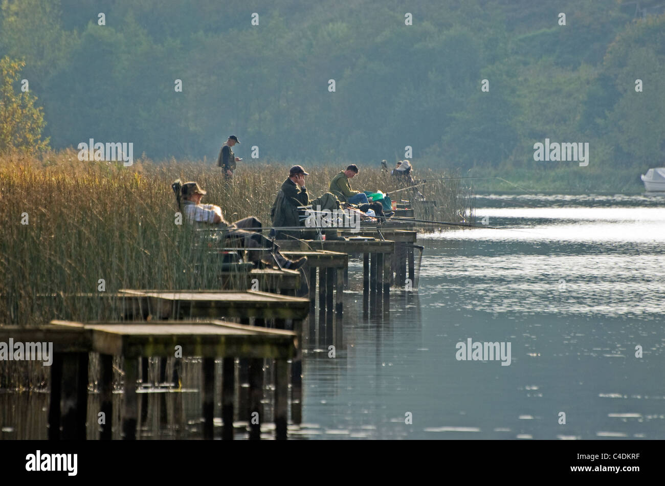 Angeln von Molen, River Erne, Lough Erne, Grafschaft Fermanagh, Nordirland Stockfoto