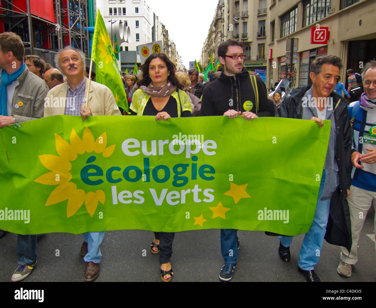 Paris, Frankreich, französische Demonstration gegen Atomkraft, französische Politiker der Umweltpartei, Europa-Ökologie, Les Verts, französische politische Partei Stockfoto