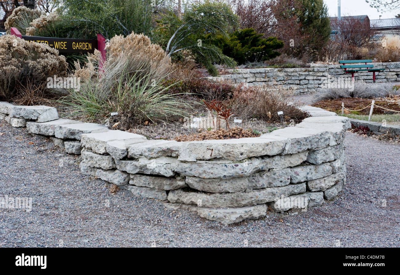 Wise-Wassergarten in Missoula, Montana ist ein Demo-Projekt von der Funktionalität und Attraktivität der Xeriscaping... Stockfoto