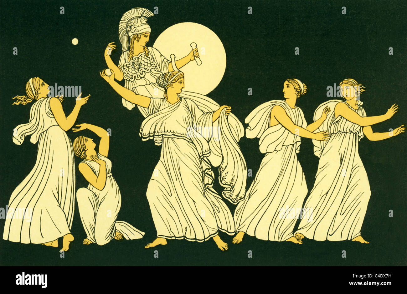 Nausikaa, Tochter des Königs der Phaiaken, hatte spielen Ball mit ihren Freunden wenn sie Schiffbrüchigen Odysseus sieht. Stockfoto