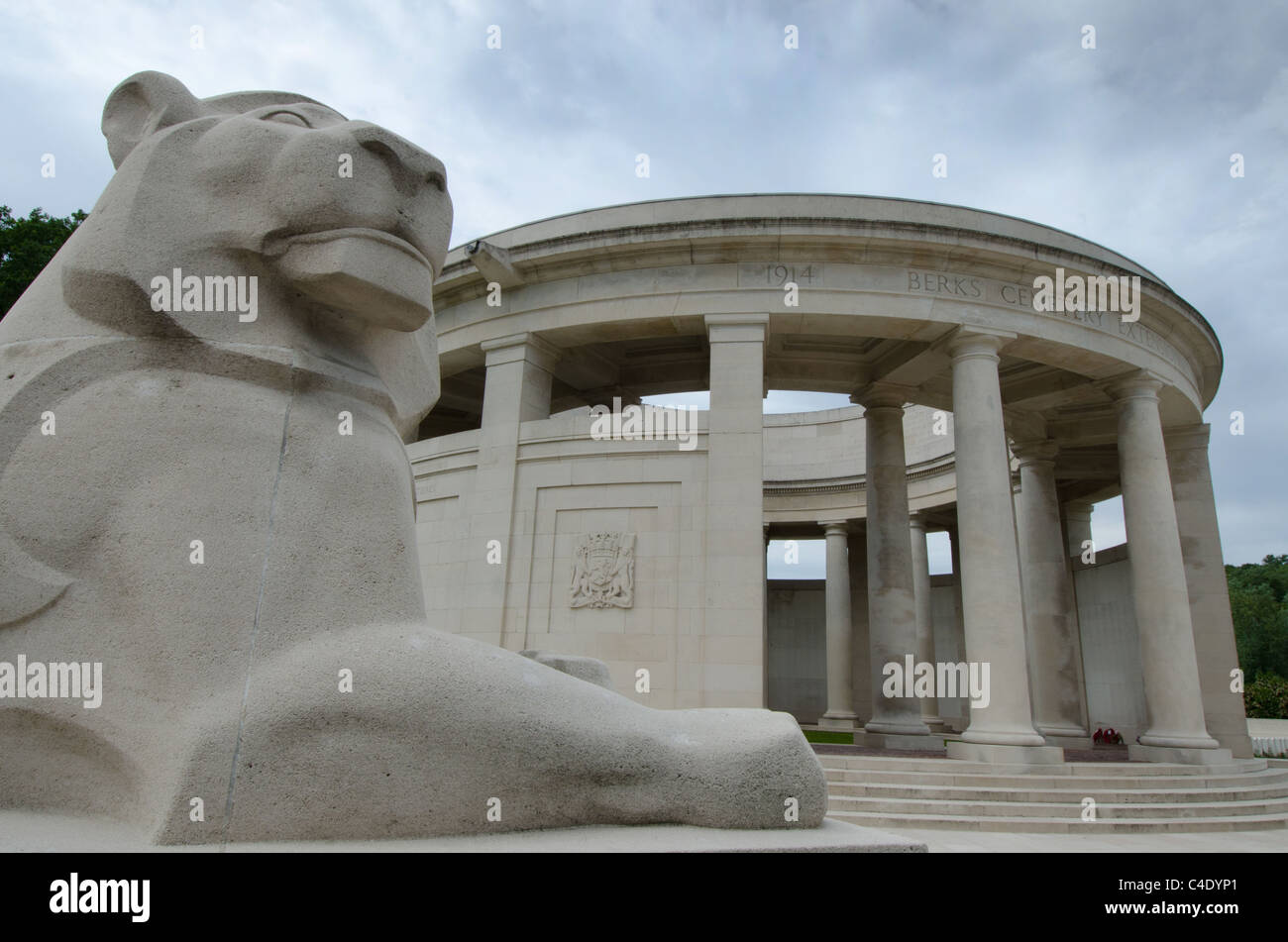 Löwe Skulptur am Ploegsteert Denkmal auf die fehlende, Flandern Stockfoto