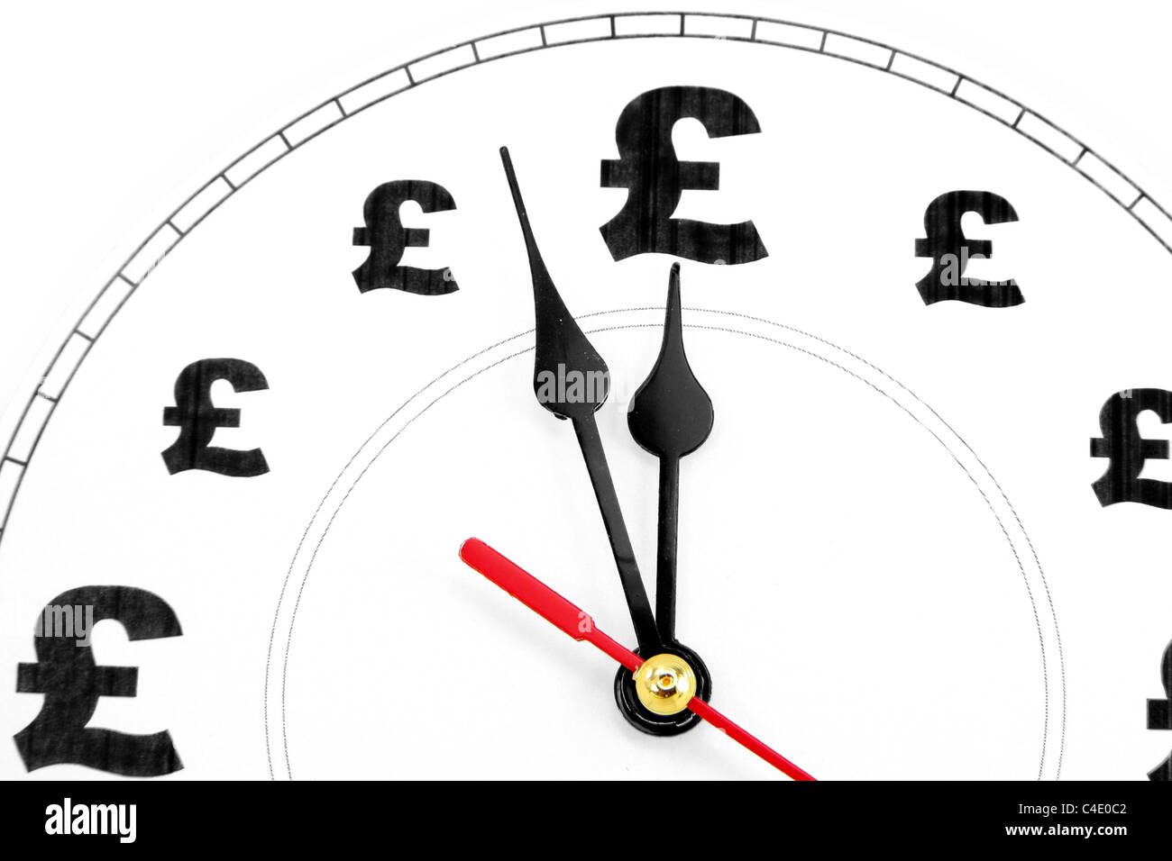 Uhr und Pfund Zeichen, Zeit ist Geld Stockfoto