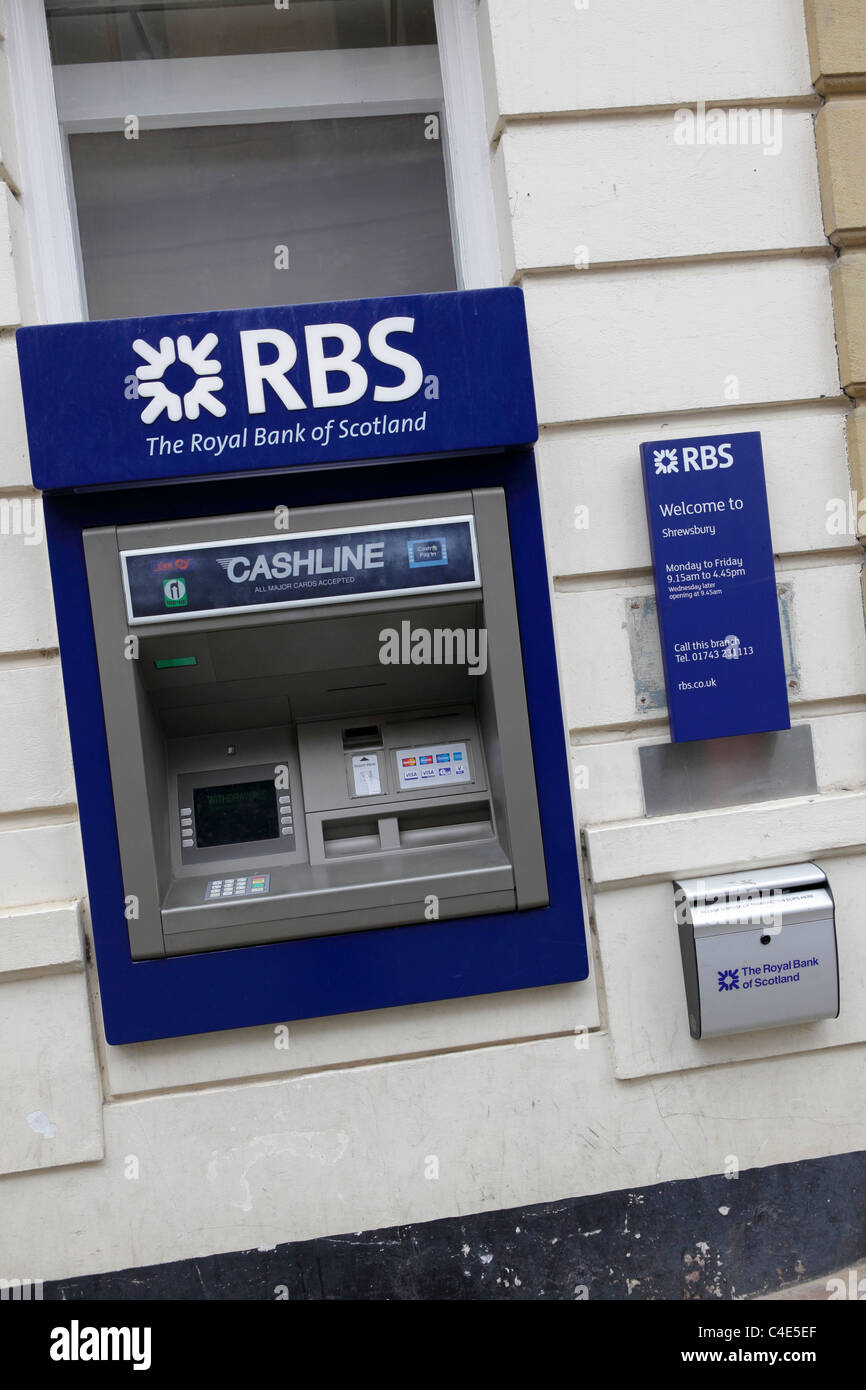 Royal Bank of Scotland Geldautomaten in Shrewsbury, England. Stockfoto