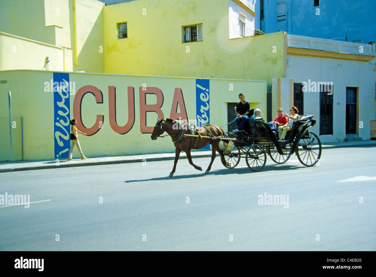 Kubanische Mann mit Pferdekutsche, Siht zu sehen für Touristen, Havanna, Kuba, Karibik Stockfoto
