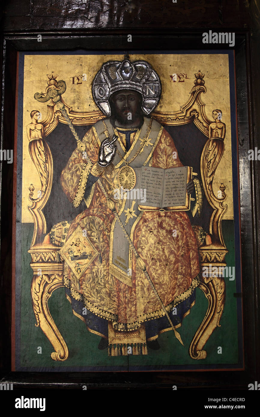 Orthodoxen Ikonenmalerei in einer Kirche in Nisyros Insel Griechenland Stockfoto