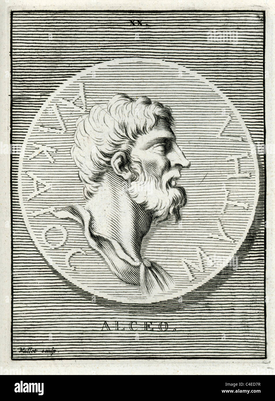 Klassische Porträt von Alcaeus von Mytilene 6. Jahrhundert v. Chr., antike griechische Lyriker, die angeblich die Alcaic Vers erfunden. Stockfoto