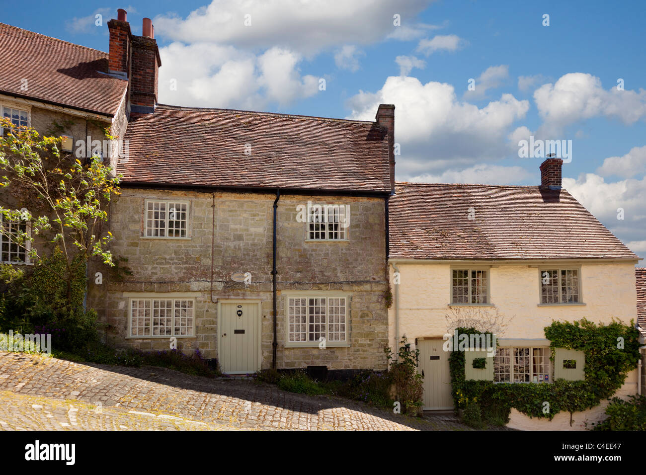 Altenglisch Häuser auf Gold Hill, Shaftesbury, Dorset, England, UK Stockfoto