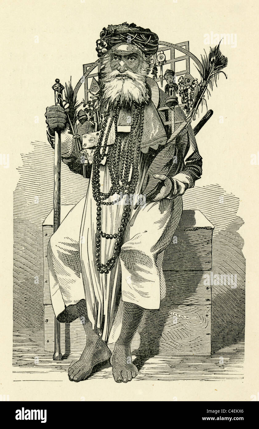 1898-Gravur von einem Fakir in Benares, Indien. Von "rund um die Welt: eine Geschichte der Reise von der Erzählung von Ida Pfeiffer." Stockfoto