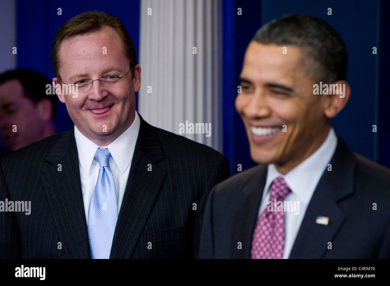 Präsident Barack Obama nimmt Abschied White House Press Secretary Robert Gibbs. Stockfoto