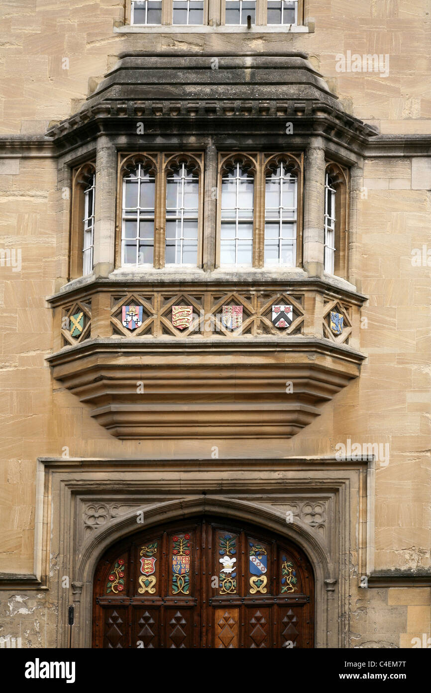 Oxford Universität Oriel College vorderen Erker Wimdow Stockfoto