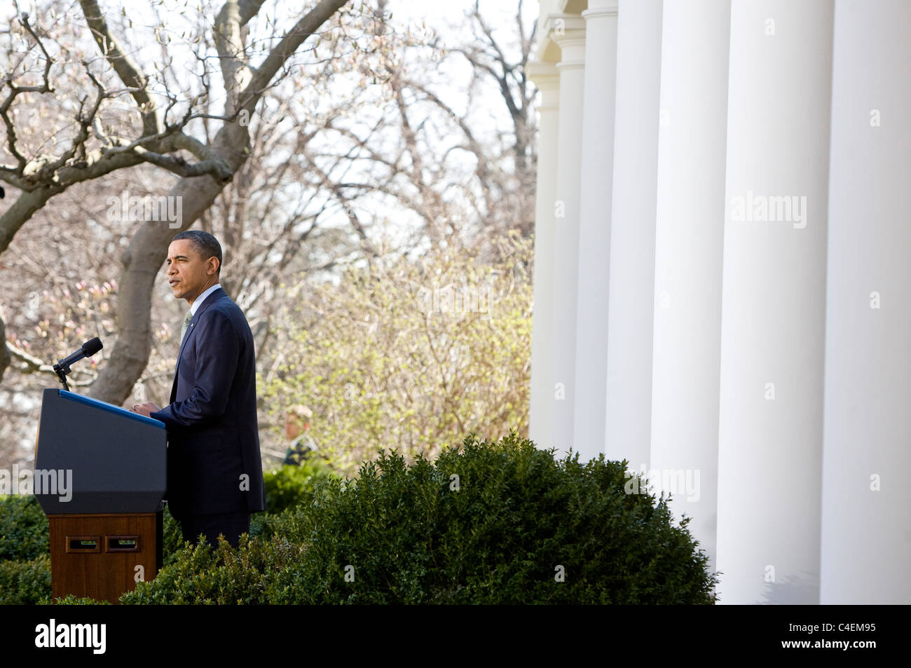 Präsident Barack Obama liefert Bemerkungen im Rose Garden des weißen Hauses. Stockfoto