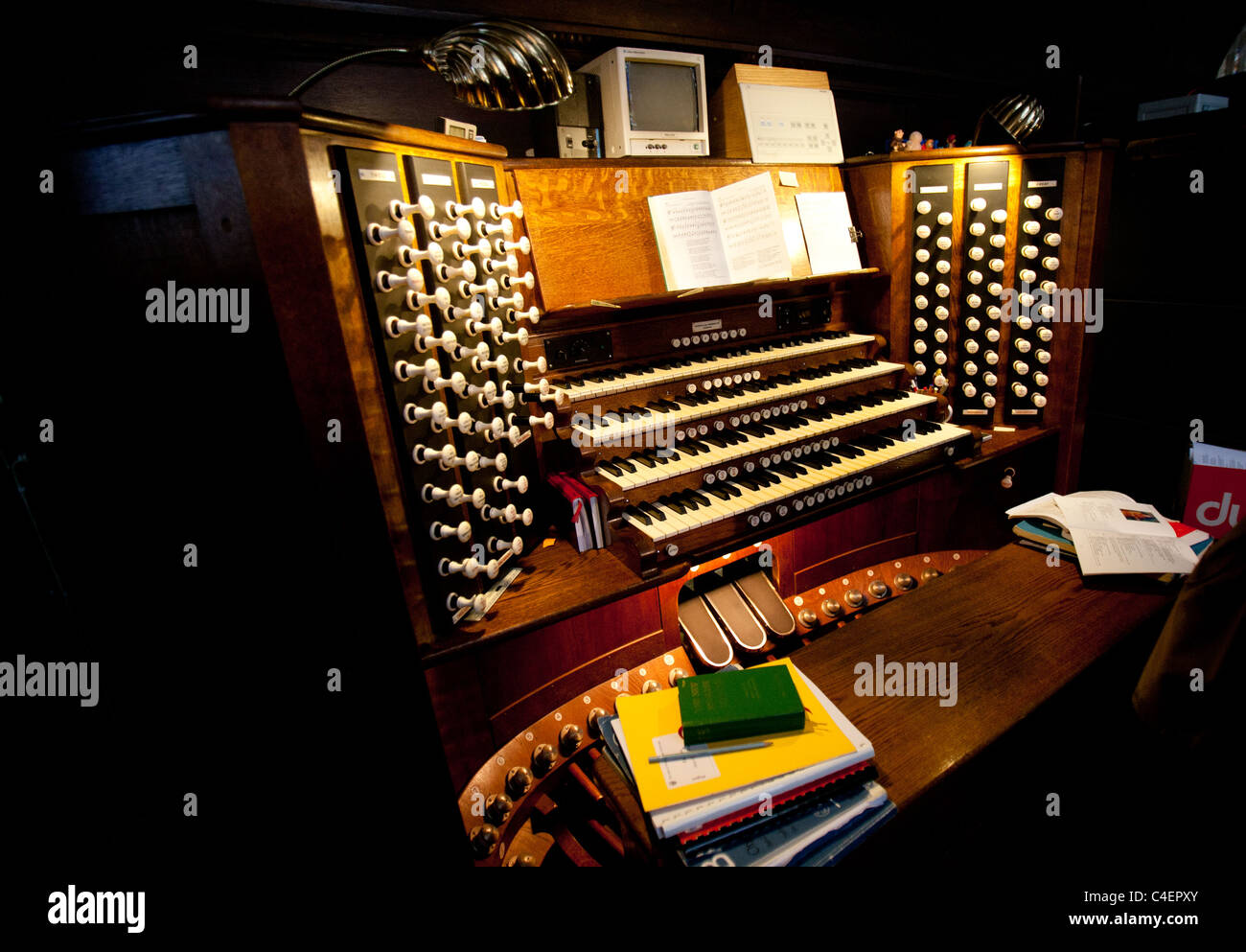 Kings College Chapel, Cambridge University, Orgelempore Stockfoto