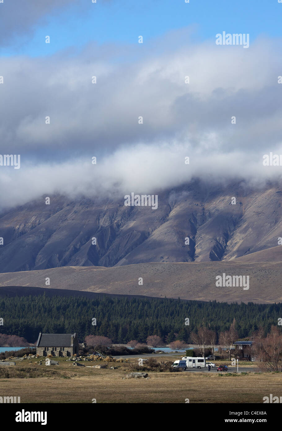 Die Kirche des guten Hirten an den Ufern des Lake Tekapo. Südinsel Neuseelands. Stockfoto