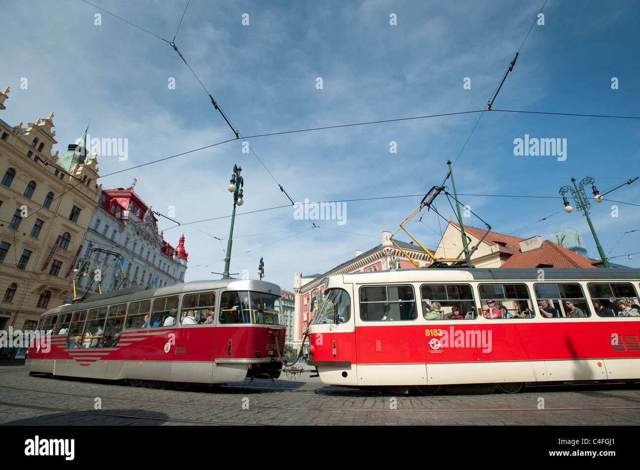 Tatra T3 Typ Straßenbahn Namesti Republiky im Stadtzentrum von Prag Stockfoto