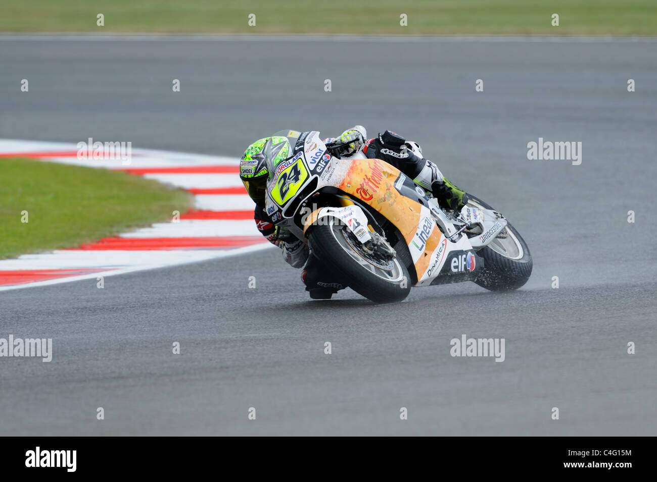 Toni Elias bei Nässe, MotoGP, 2011 Stockfoto