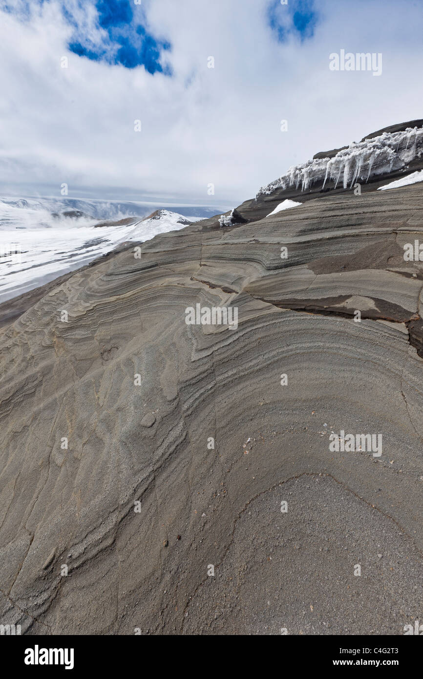 Hyaloklastit Ridge zeigt Sandstein, Vulkanausbruch Grimsvötn, Icealnd Stockfoto