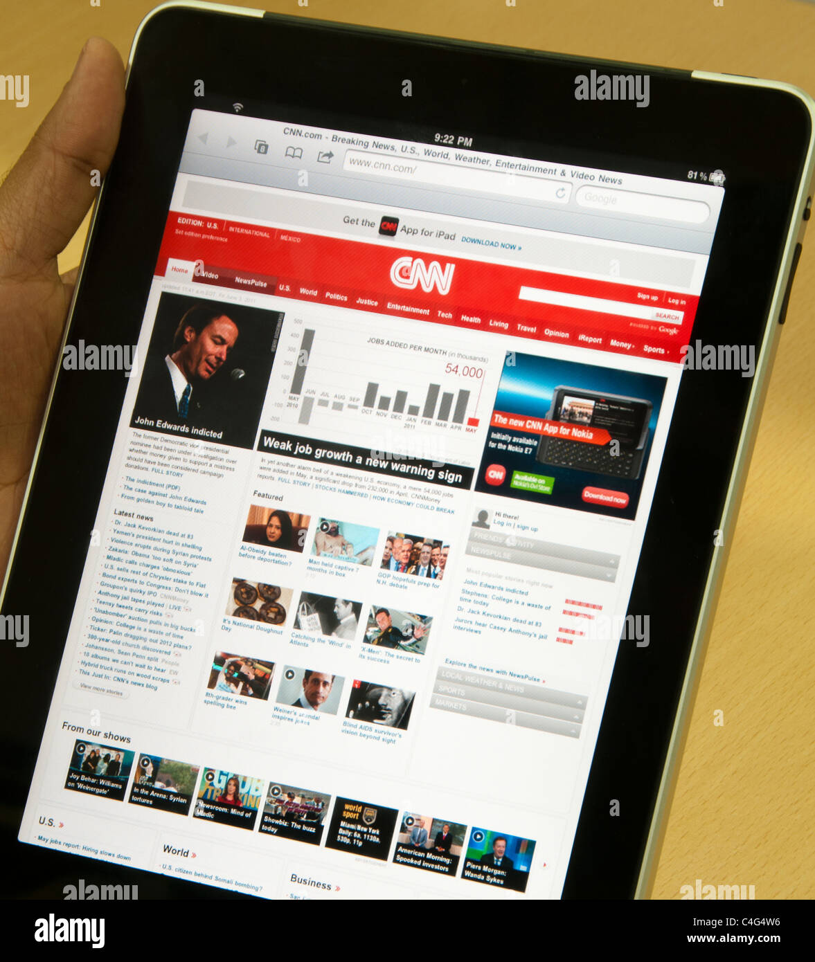 iPad mit CNN Online-Website zeigt globale Märkte Nachrichten Stockfoto