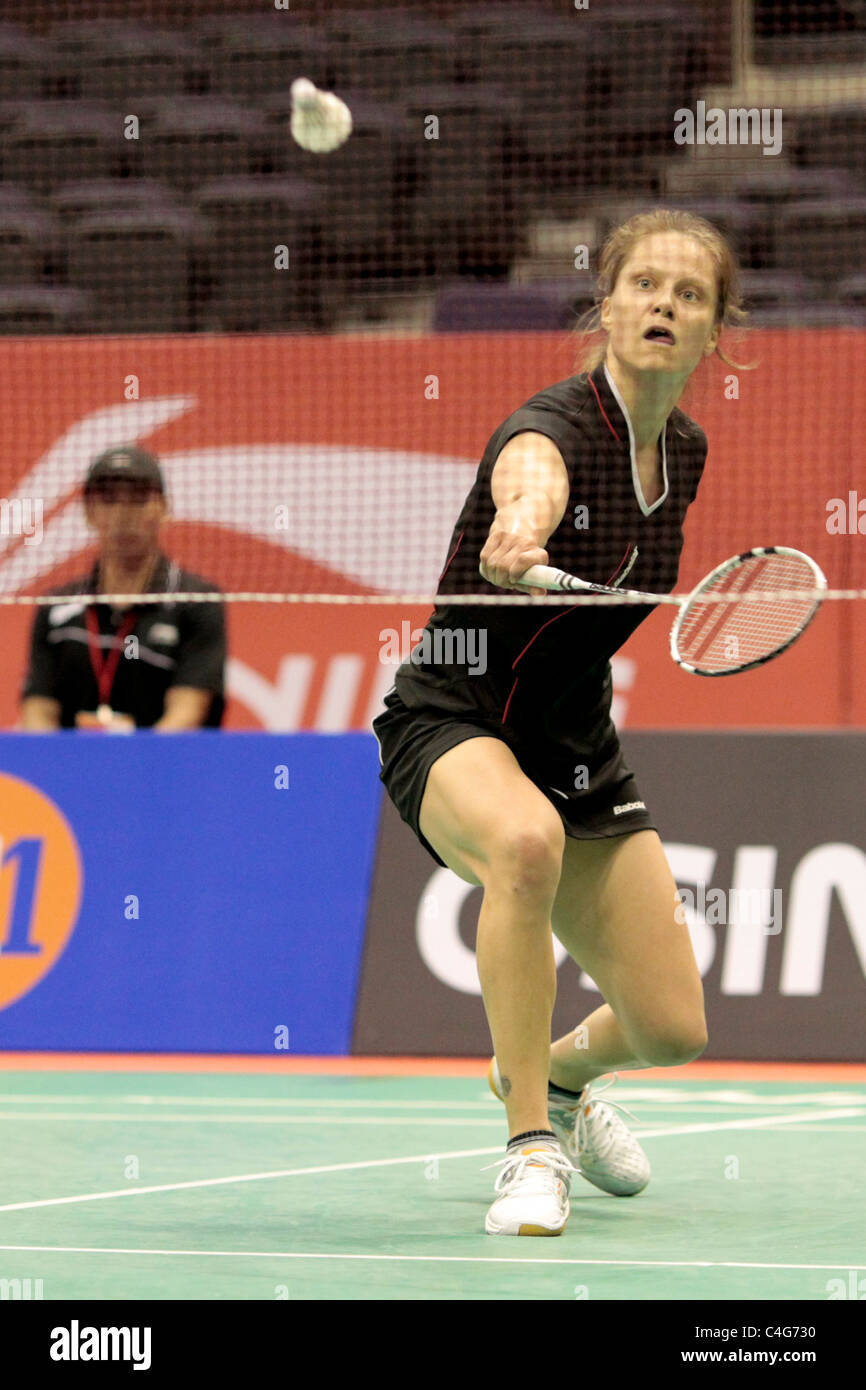 Juliane Schenk Deutschlands im Dameneinzel Runde 1 der Li-Ning Singapore Open 2011. Stockfoto