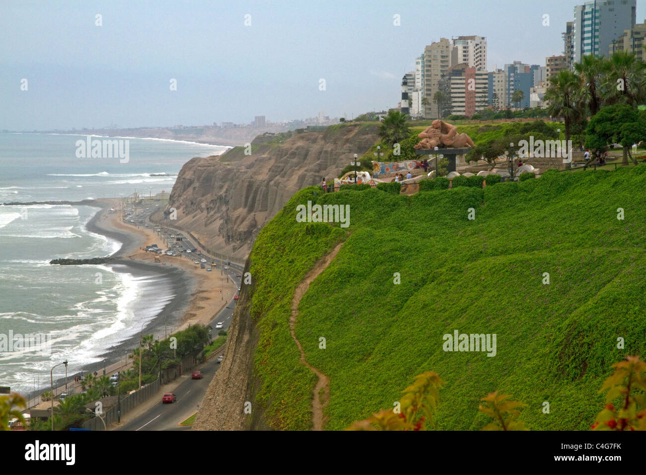 Blick auf den Pazifischen Ozean von Miraflores Stadtteil von Lima, Peru. Stockfoto