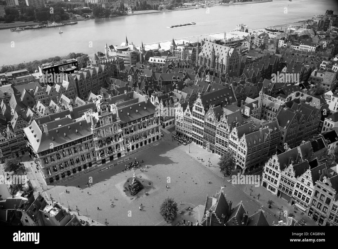 Antwerpen von Sky - Blick auf die Stadt Antwerpen & schwarz-weiß anzeigen Stockfoto