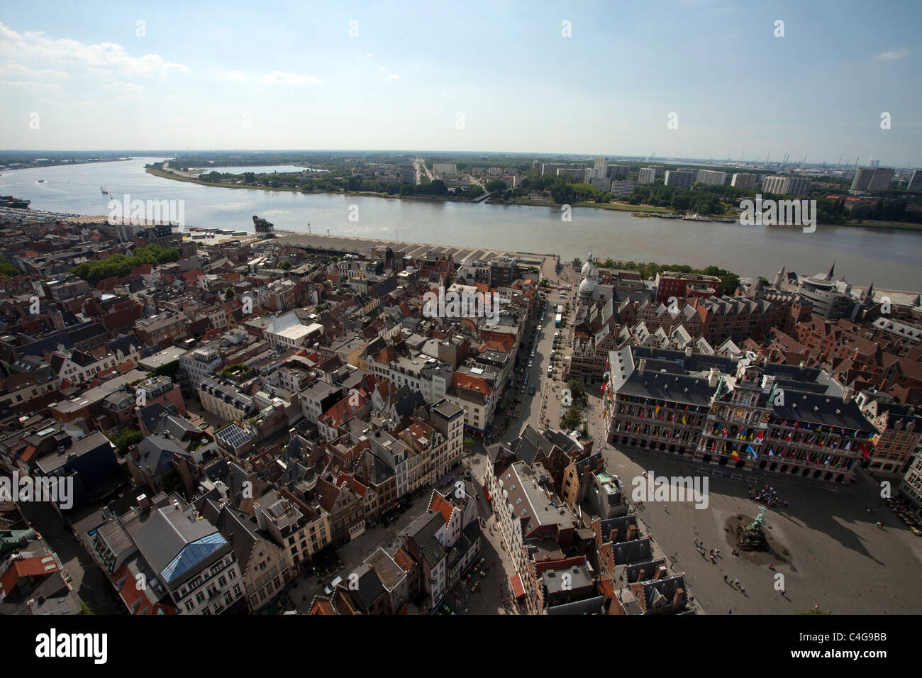 Antwerpen von Sky - Blick auf die Stadt Antwerpen Schelde Fluss anzeigen Stockfoto