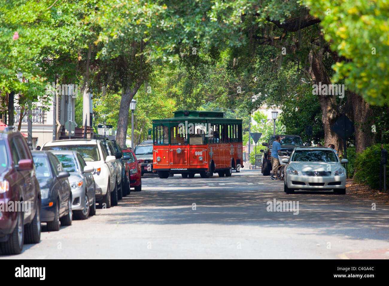 Trolley-Tour in Savannah, Georgia Stockfoto