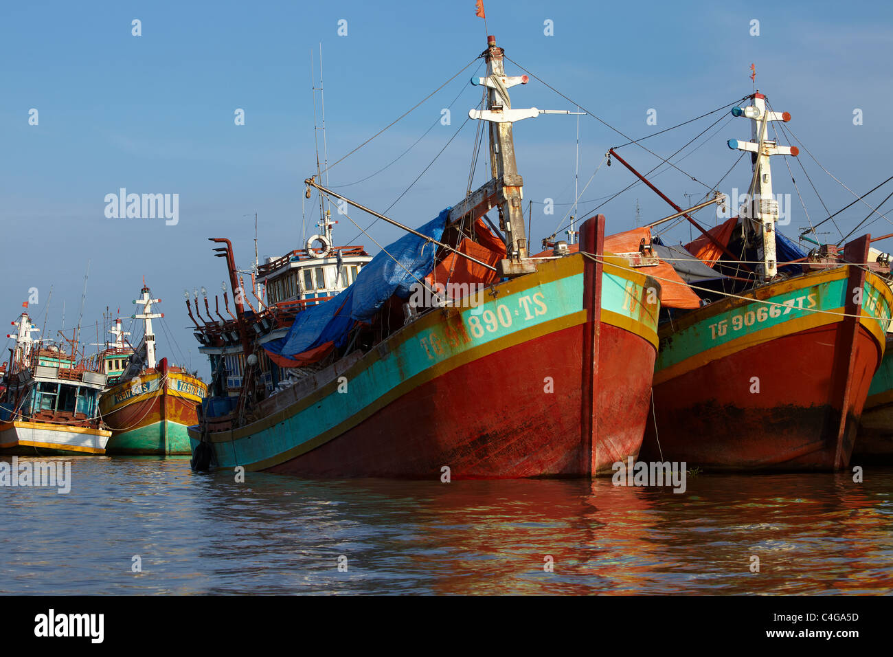 Boote auf dem Fluss bei My Tho, Mekong-Delta, Vietnam Stockfoto