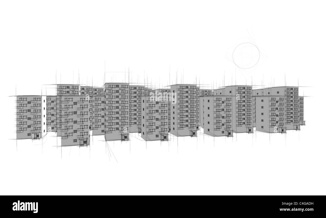 Skizzieren Sie Ach lebenden Viertel am Abend Stockfoto