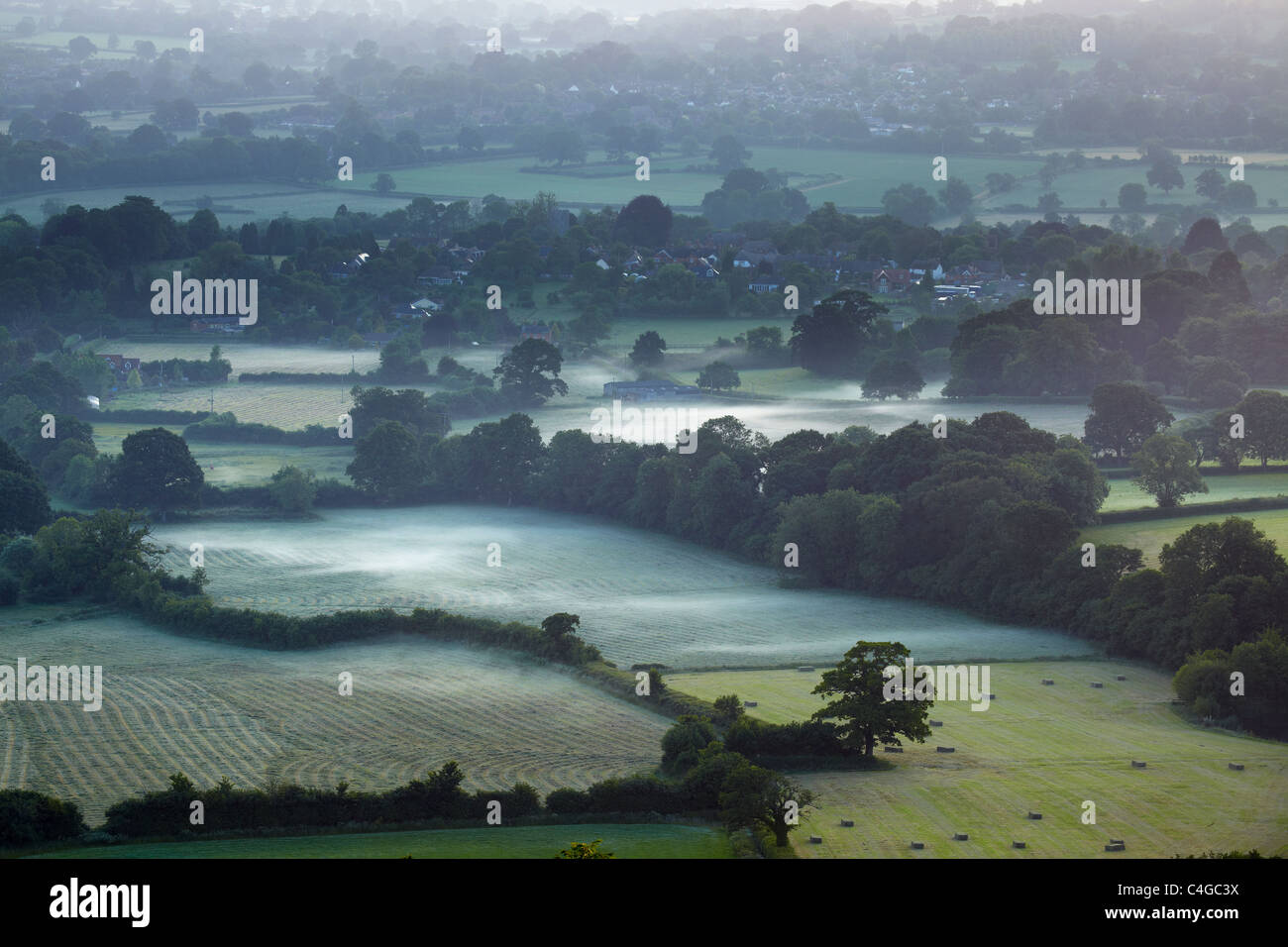 die Blackmore Vale in der Morgendämmerung, von Okeford Hill, Dorset, England Stockfoto