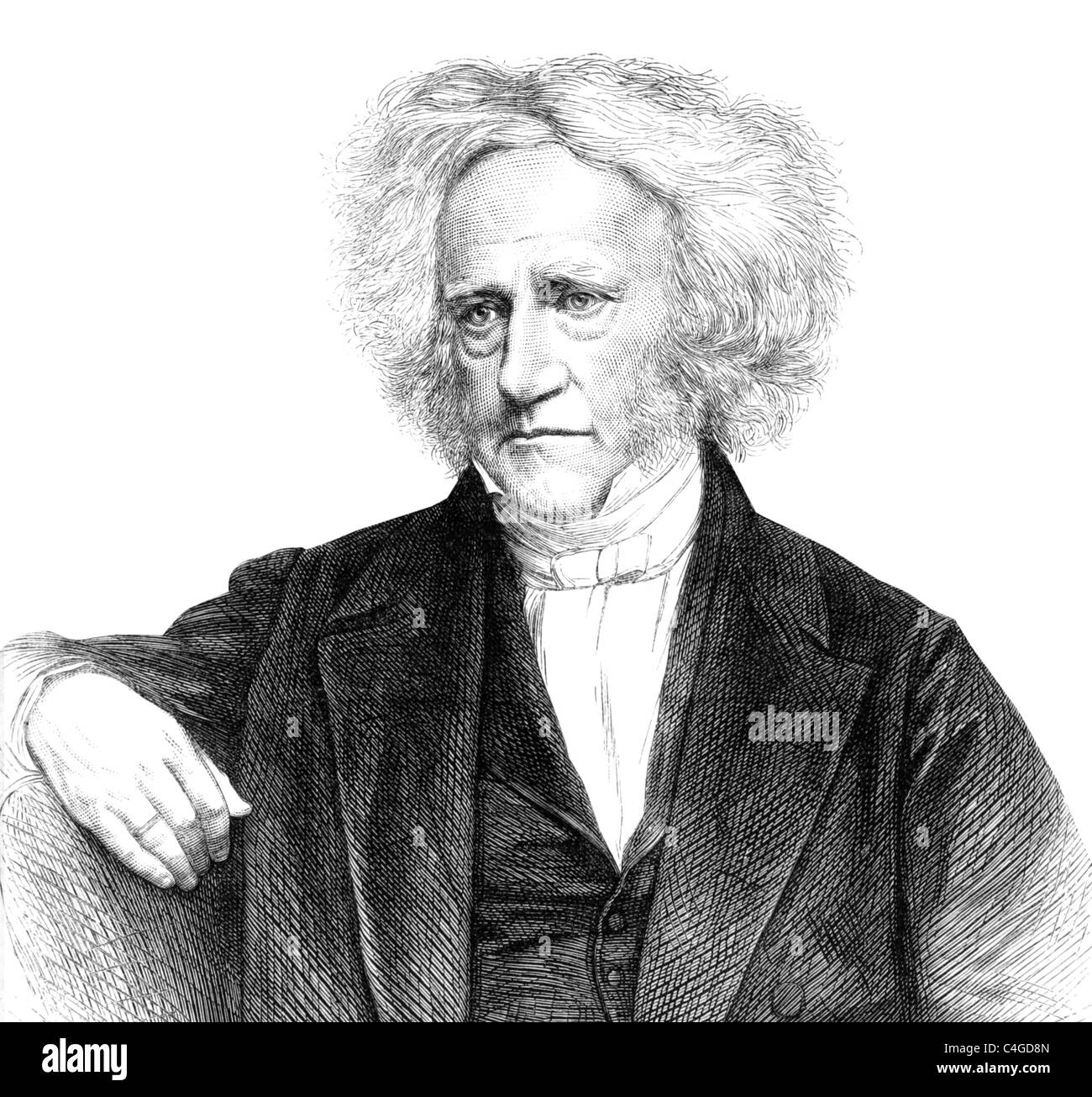 John Herschel (1792-1871) auf Kupferstich aus dem Jahr 1871. Englischer Mathematiker, Astronom, Chemiker und experimentelle Fotograf. Stockfoto