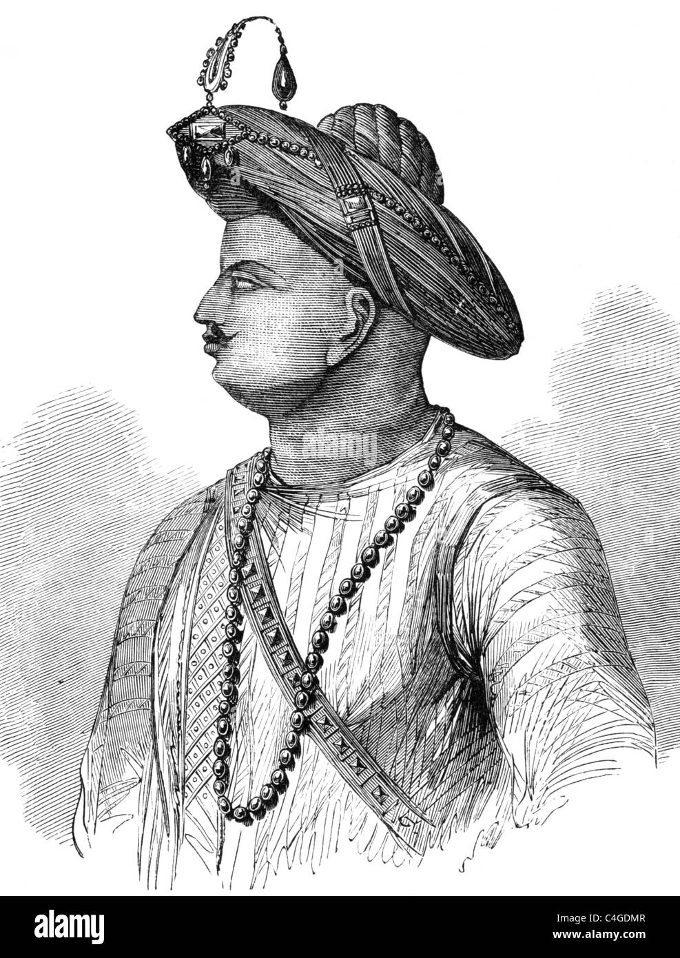 Tipu Sultan (1750-1799) auf Gravur von 1800 s. Auch bekannt als der Tiger von Mysore. Stockfoto