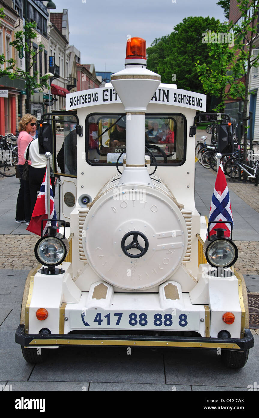 Touristenzug im Stadtzentrum, Kristiansand (Christiansand), Agder County, Norwegen Stockfoto