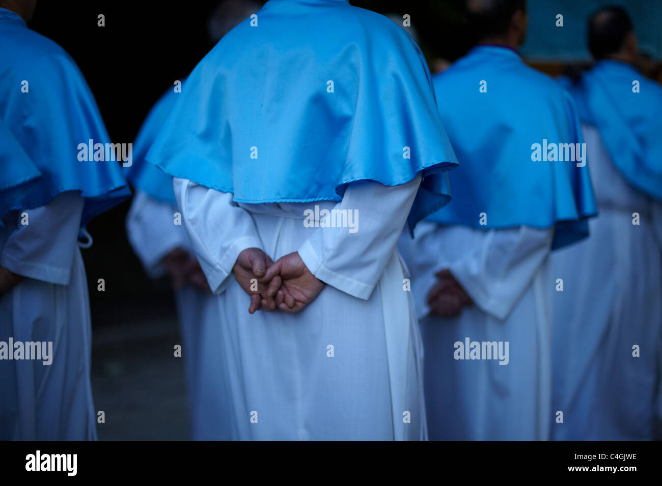 Prozession in St. Eutizio Abtei, Umbrien, Italien Stockfoto