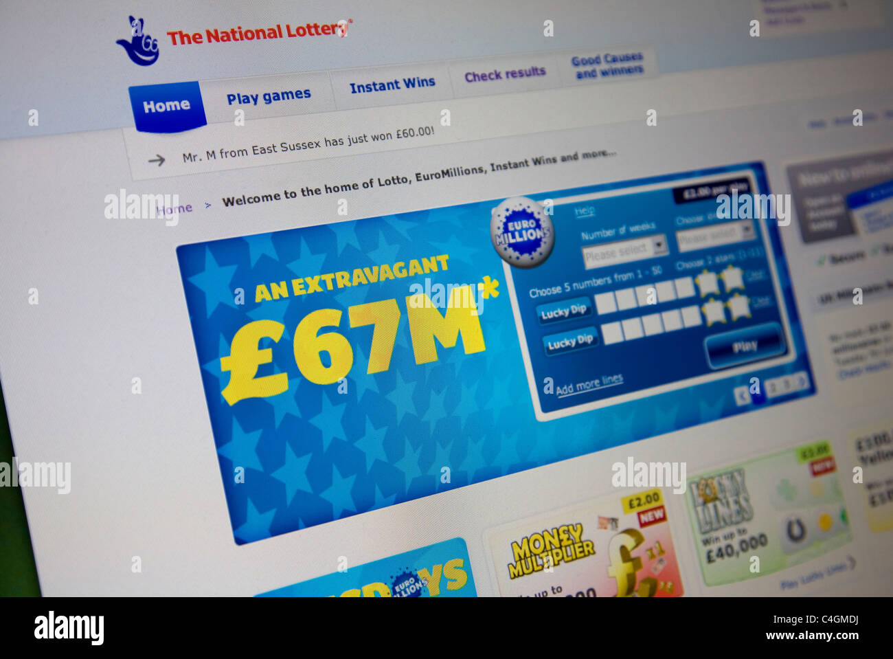 Nationale Lotterie-Website mit Euromillions-info Stockfoto