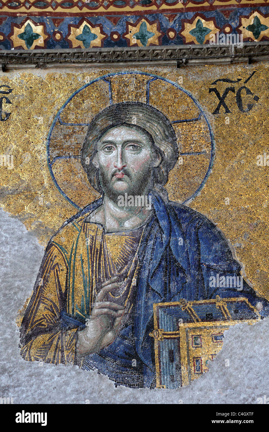 Jesus Christus-Mosaik in der Hagia Sophia Mosque in Istanbul, Türkei Stockfoto