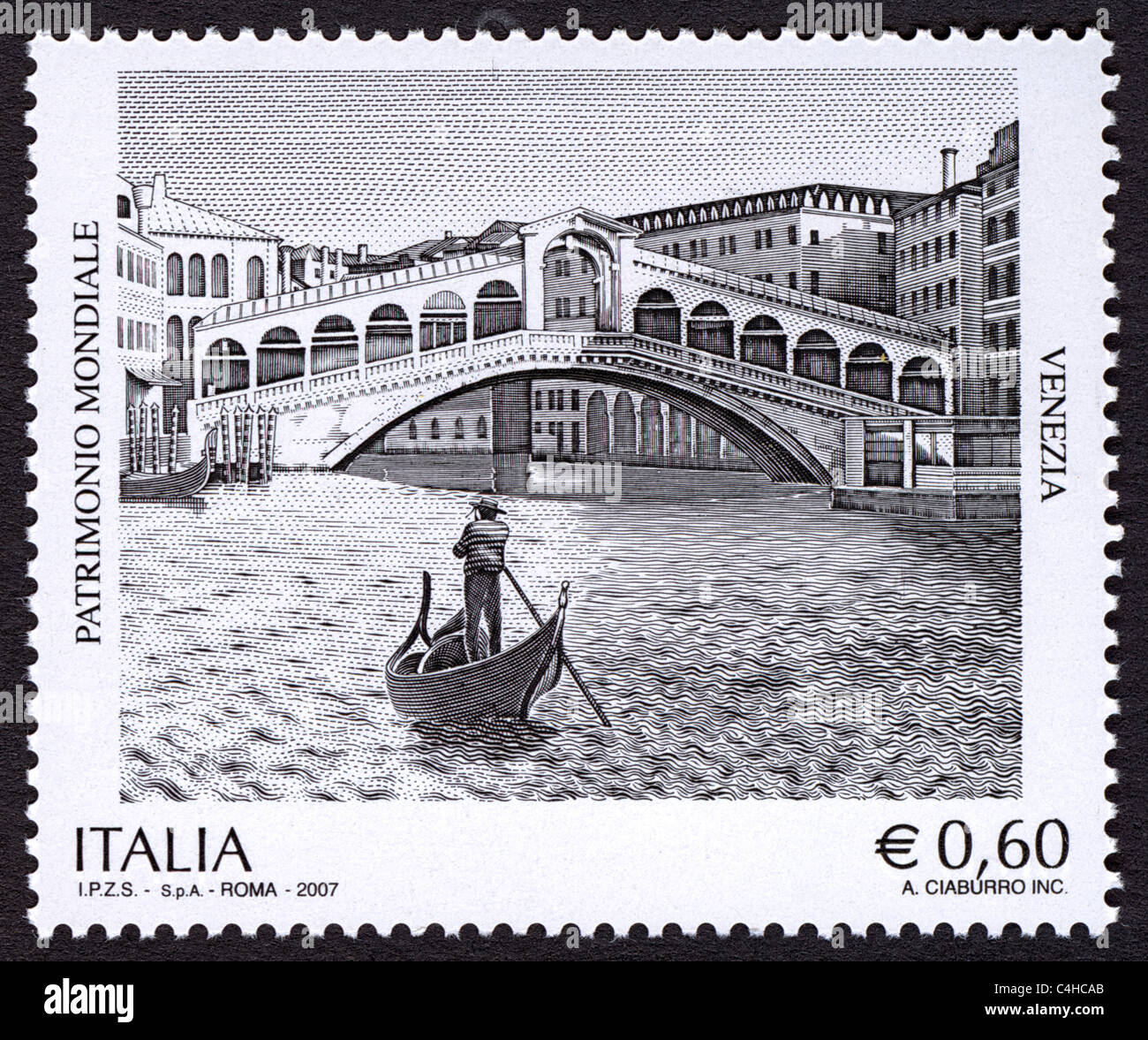 Ausgabe von der italienischen Post für die World-Heritage-Serie. Stockfoto