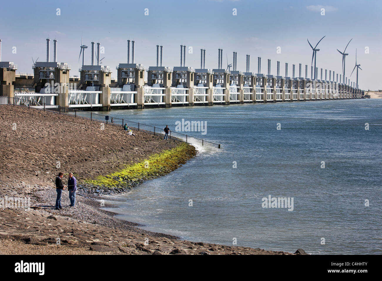 Sturm-Sperrwerks / Oosterscheldekering / Oosterschelde storm Surge Barriere bei Neeltje Jans, Zeeland, Niederlande Stockfoto