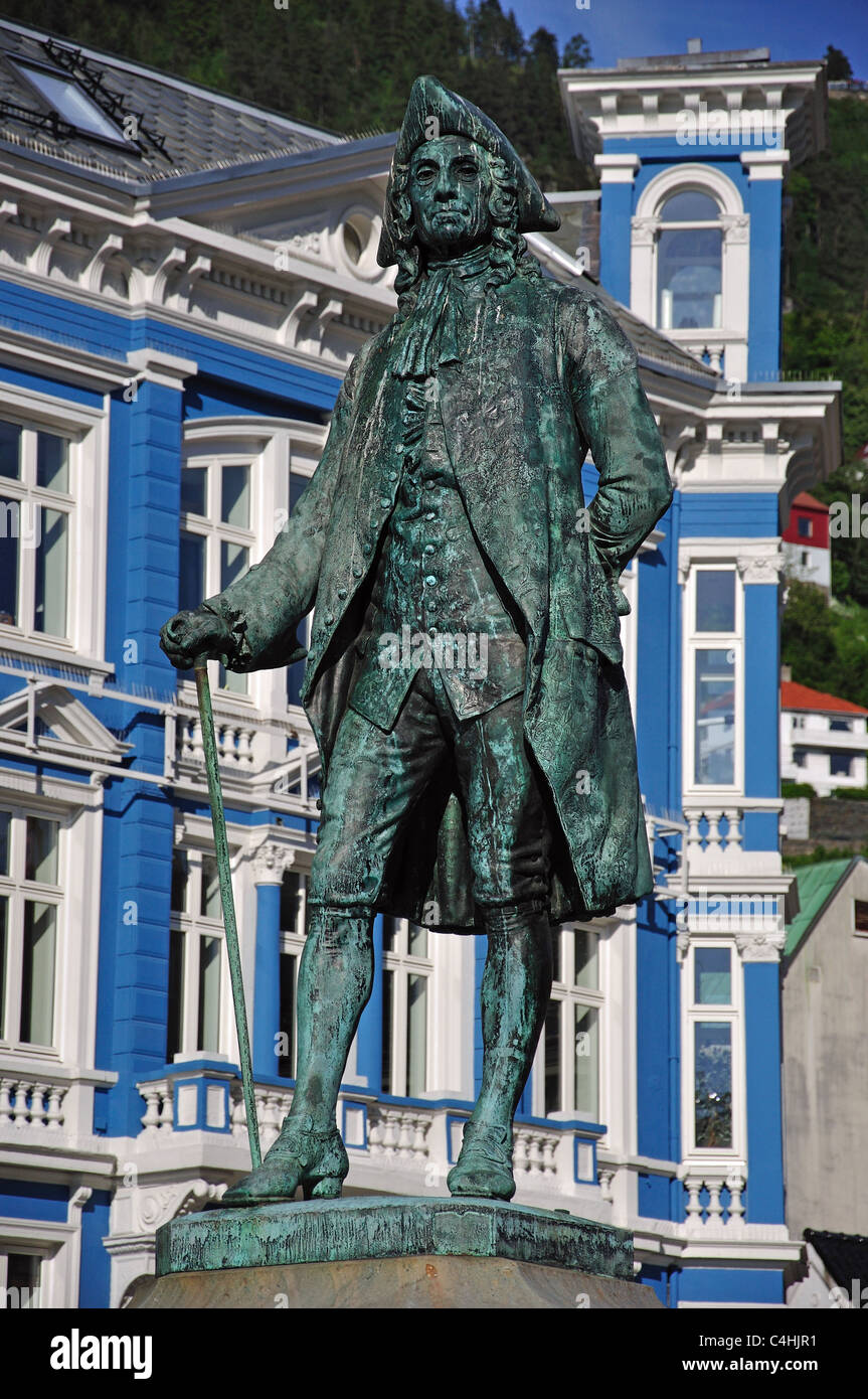 Ludvig Holberg Statue, Vagsallmenningen Platz, Vagsalm, Bergen, Hordaland County, Region Vestlandet, Norwegen Stockfoto