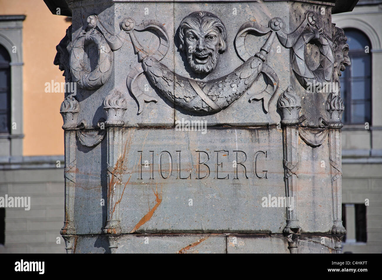 Statue von Ludvig Holberg (Schriftsteller und Philosoph), Vagsallmenningen-Platz, Vagsalm, Bergen, Hordaland County, Region Vestlandet, Norwegen Stockfoto