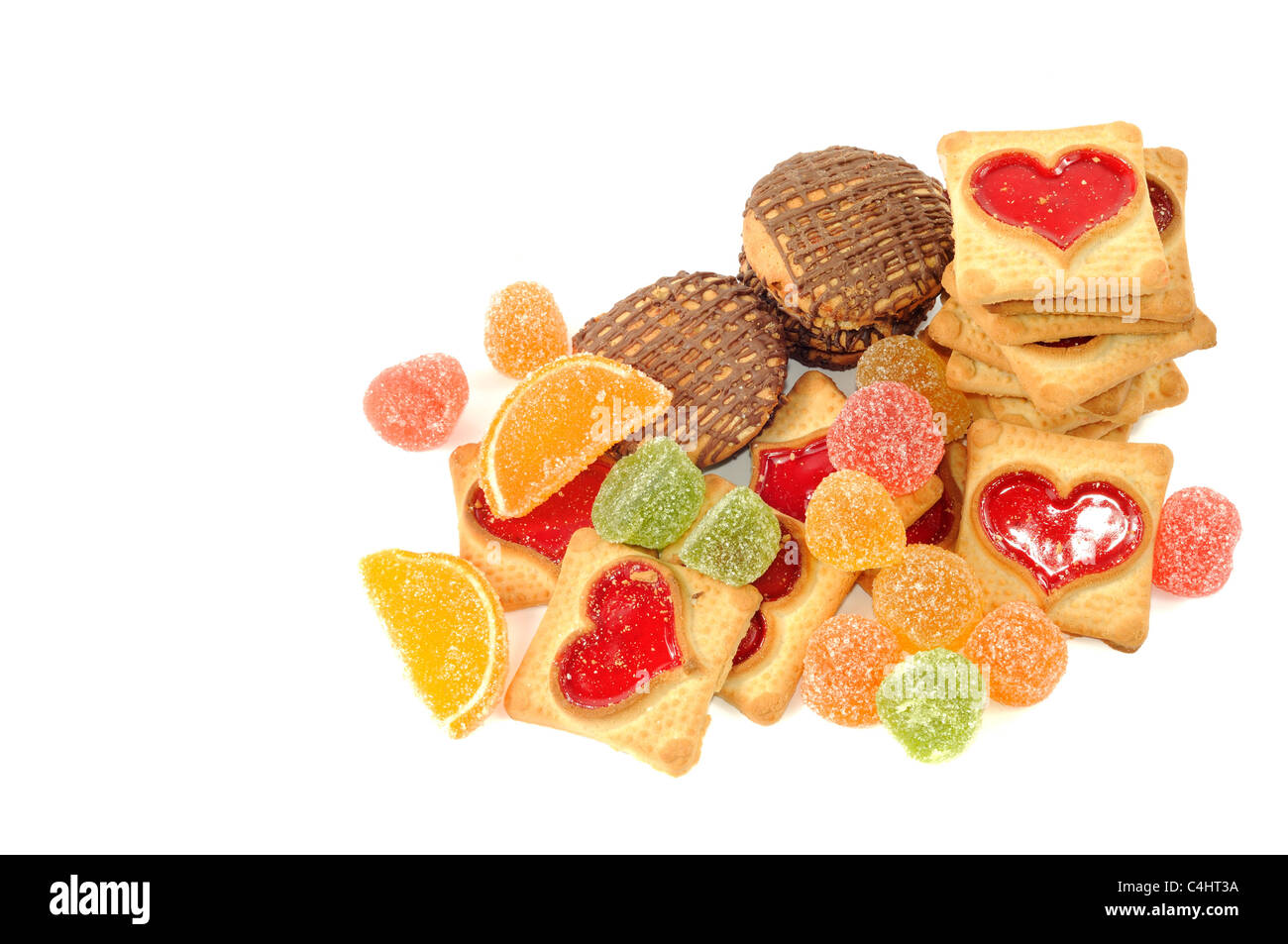 Cookies und Geleesüßigkeit, auf einem weißen Hintergrund Stockfoto