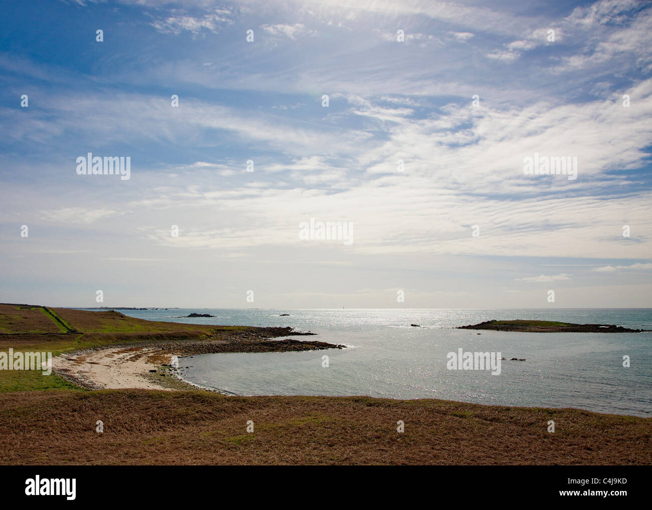 Samson-Insel in den Isles of Scilly Blick Osten Par Strand und Puffin Island Stockfoto