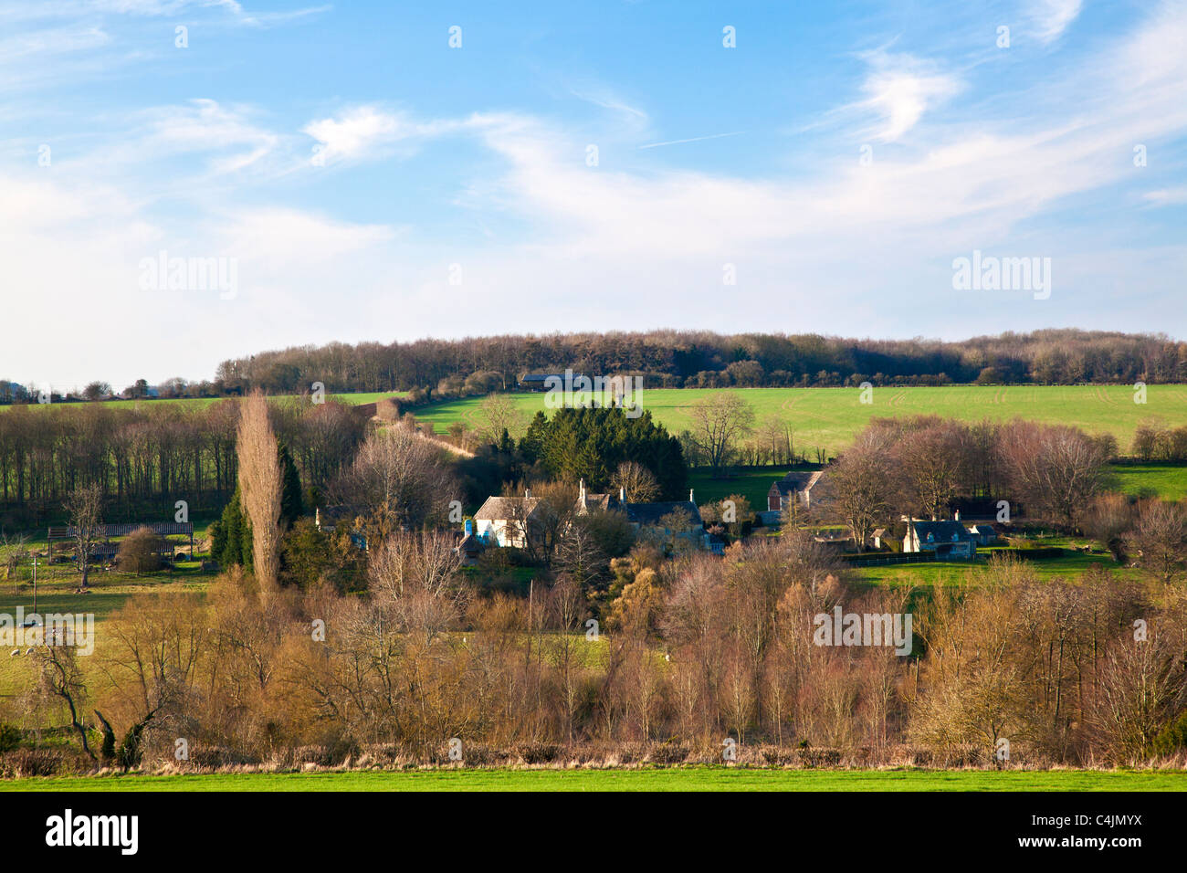 Zeitigen Frühjahr Ansicht über die Cotswold-Landschaft in der Nähe von Burford in Oxfordshire, England, UK Stockfoto