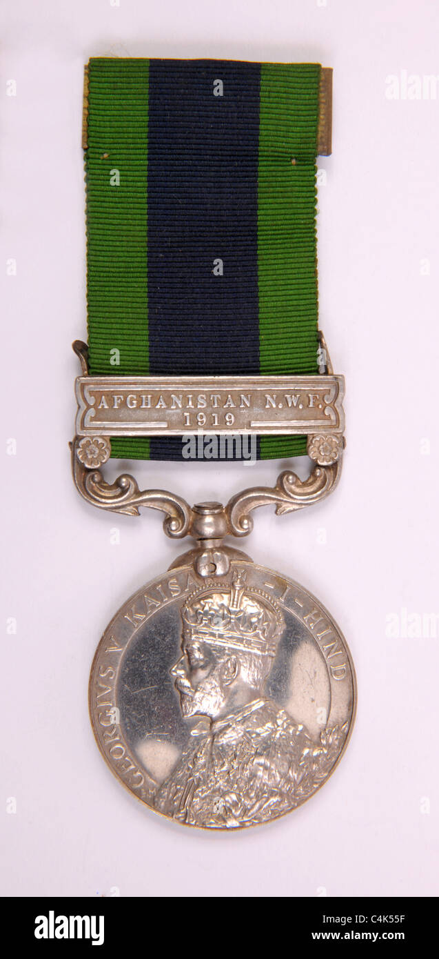 Indien allgemeine Service-Medaille 1908 mit bar Afghanistan NWF 1919. Für den Dienst an der North West Frontier. Stockfoto